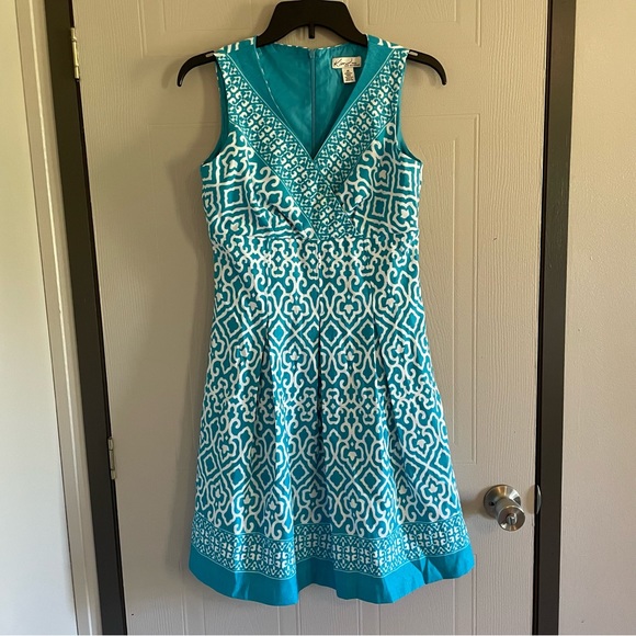 Kim Rogers aqua blue & white 2pc jacket dress 4 petite NWT - Picture 7 of 16